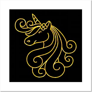 Cute Golden Unicorn Posters and Art